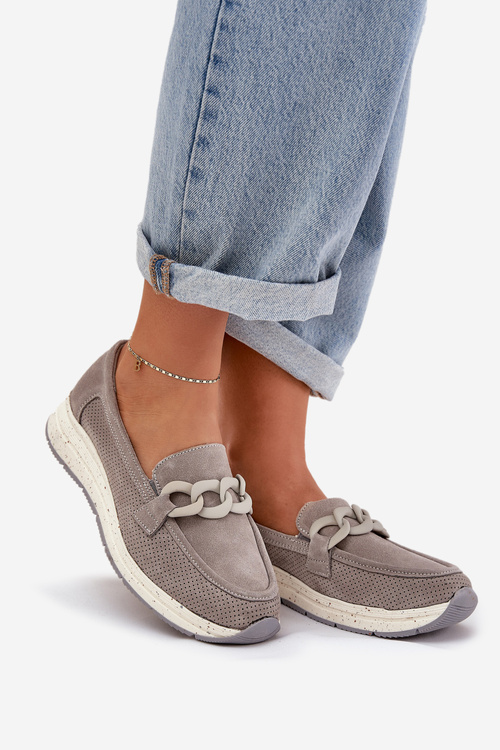 Замшеві мокасини на платформі з ланцюгом D&A TW552 сірі