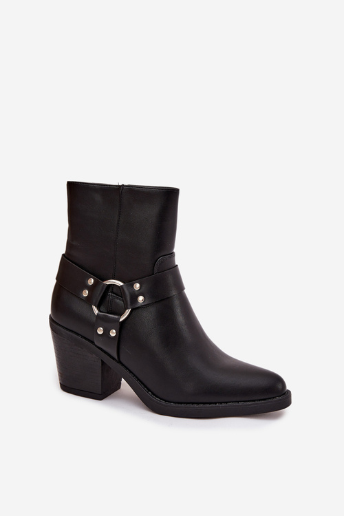 Теплі жіночі черевики на каблуці з декоративним елементом чорні Jurelle