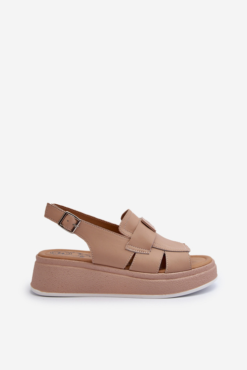 Шкіряні жіночі босоніжки на платформі та танкетці темно-бежеві Vivitellia