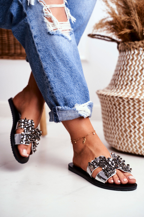 Жіночі сріблясті цирконієві шльопанці Swallow