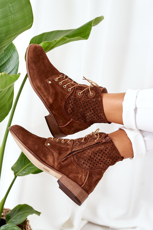 Ажурні замшеві чоботи коричневого кольору Josie