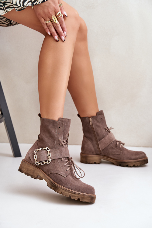 Темно-бежеві замшеві ботильйони Zazoo 2951 з декоративною пряжкою