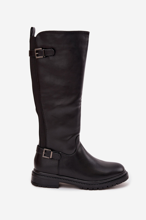 Зимові жіночі чоботи на плоскому каблуці чорні Sarelle