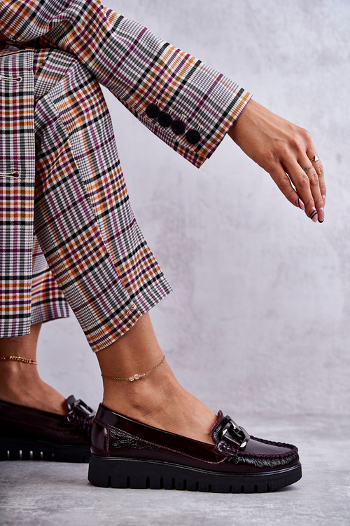 Жіночі шкіряні лофери на платформі бордові Венесія