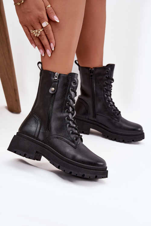 Жіночі робочі чоботи з ізоляцією з подвійною блискавкою чорні Perlina