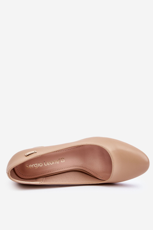 Шкіряні човники на блочному каблуці Sergio Leone PB178 Бежеві