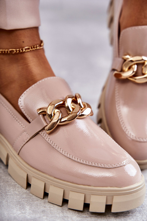 Лаковані лофери на платформі бежеві Inger