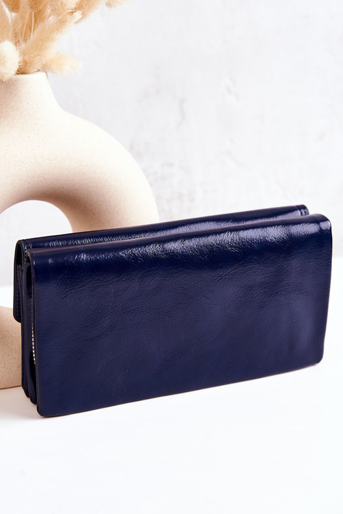 Великий шкіряний гаманець на блискавці Темно-синій Loreaine