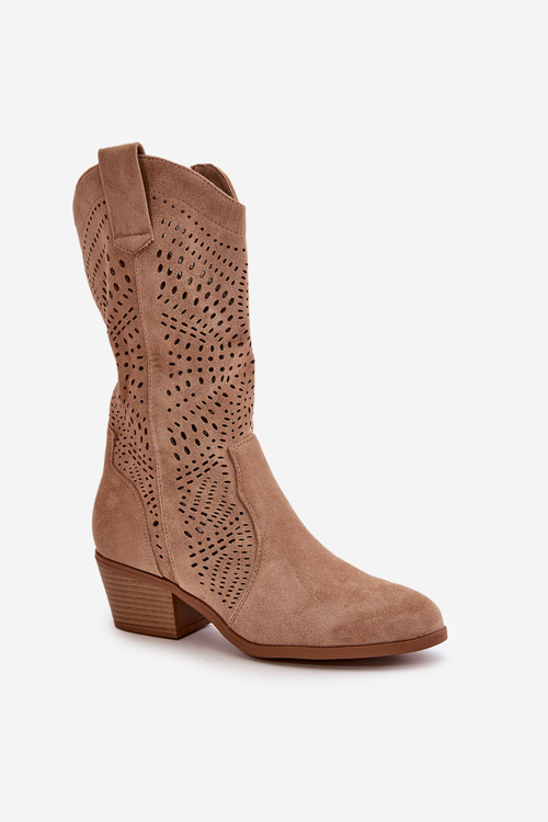 Жіночі ковбойські чоботи на підборах коричневого кольору Iceda зі шнурівкою