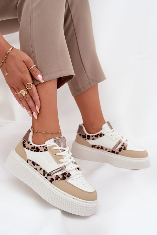 Жіночі Кросівки На Платформі Big Star SS274357 Пантера Біло-Бежеві