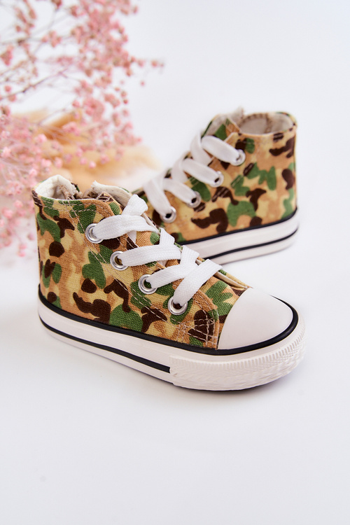 Дитячі високі кросівки на блискавці бежево-зелений Filemon