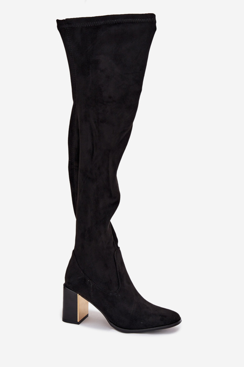Жіночі Чоботи До Коліна На Каблуках Еко Замшеві Чорні Jelina