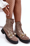 Стильні жіночі чоботи на блискавці з орнаментом D&A MR870-76 Сіро-коричневі