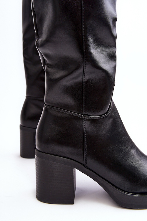 Чоботи жіночі утеплені на підборах чорні Theisen