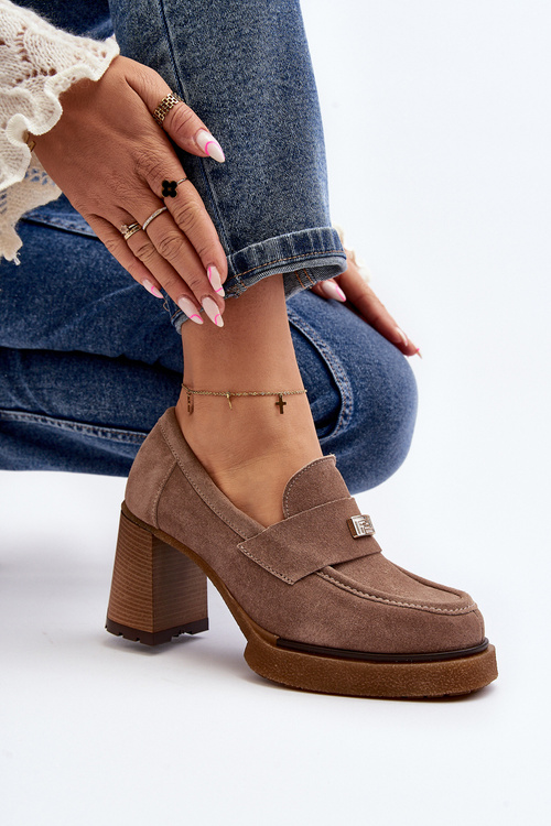 Темно-бежеві замшеві туфлі на високих підборах Zazoo 20169