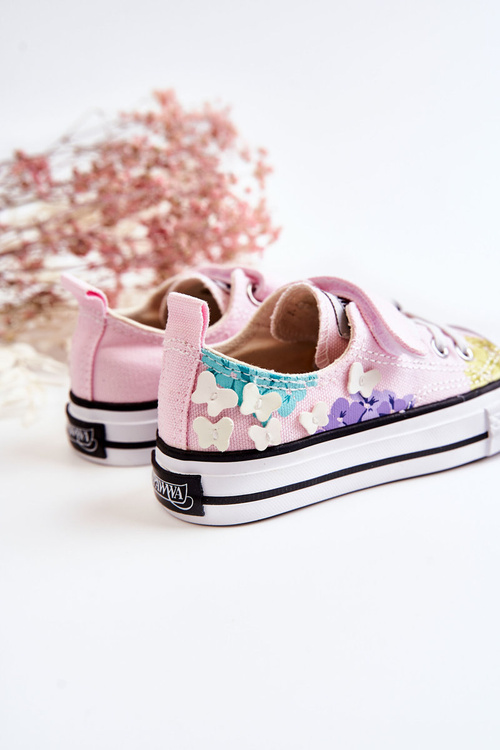 Дитячі кросівки з тканини з принтом рожевого кольору