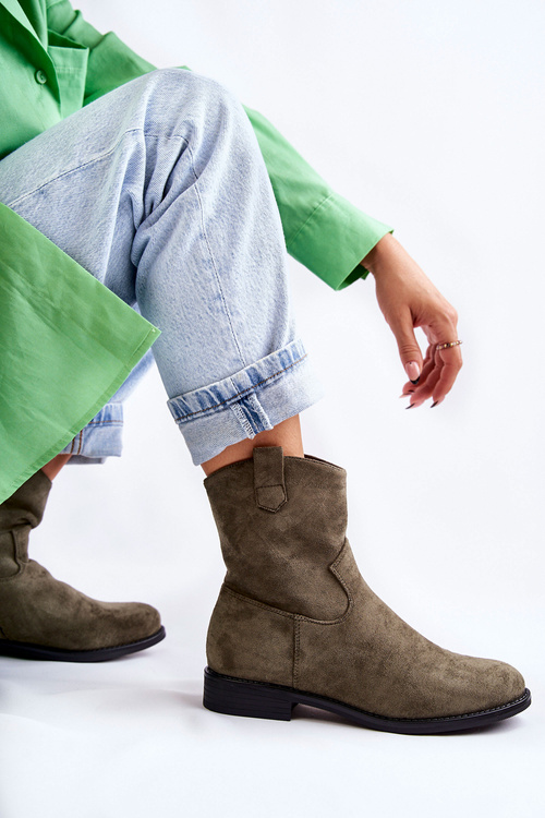 Жіночі замшеві чоботи на плоскій підошві зелені Fiorenz