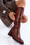 Жіночі шкіряні чоботи на підборах коричневого кольору Bremo