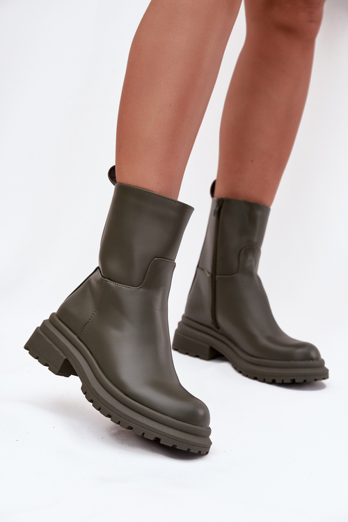 Жіночі ботфорти на платформі і плоскому каблуці Зелений Levira