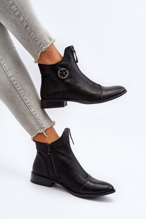 Жіночі ботильйони на плоскій каблуці та блискавці бежеві Loratie