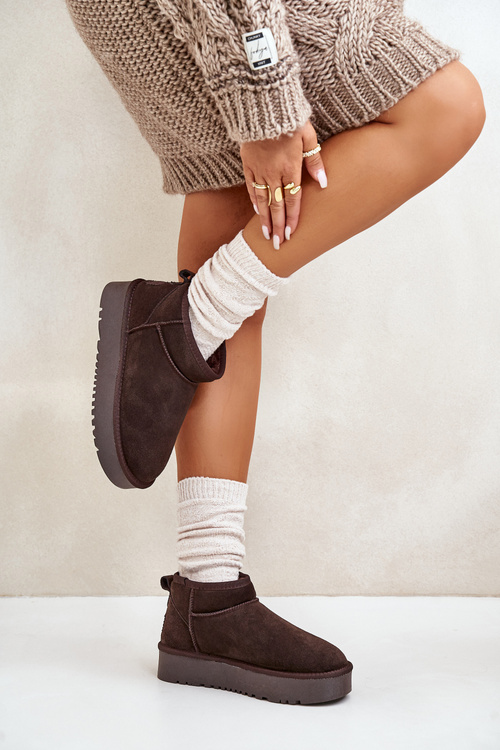 Жіночі замшеві зимові черевики на платформі коричневого кольору Nereviana