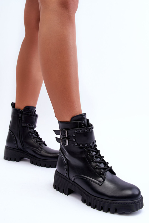 Шкіряні оздоблені чоботи Worker Black Carshena