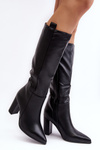 Жіночі чоботи вище коліна на підкладці з блоковим каблуком чорні Genzani
