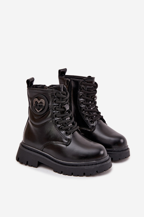 Дитячі черевики з хутряною підкладкою з прикрасою LOVE Чорні Rosaira