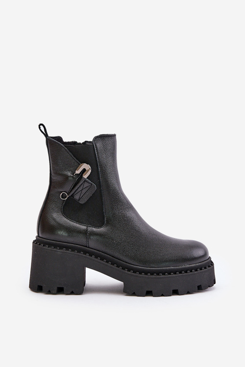 Чорні шкіряні утеплені ботильйони Zazoo 60490 з декором