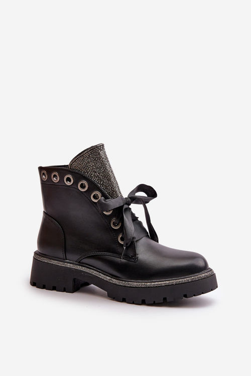 Жіночі ботильйони з прикрасами з утепленої екошкіри чорного кольору Rilatha