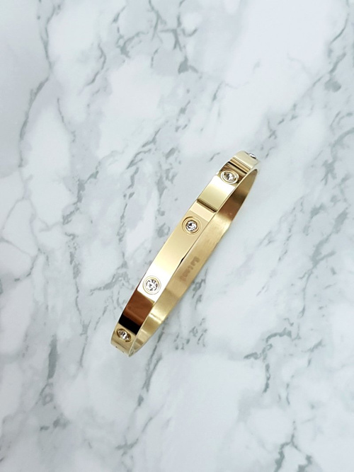 Жіночий сталевий браслет з цирконами золото 6мм Valerii