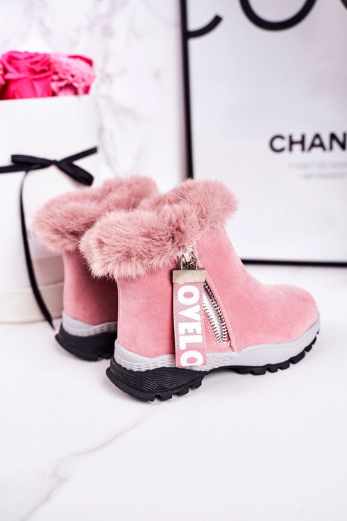 Дитячі утеплені зимові черевики з хутром рожеві Love-Love