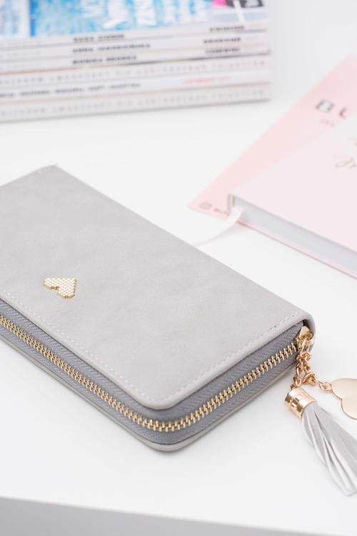 Сірий жіночий великий гаманець-брелок Золоте серце