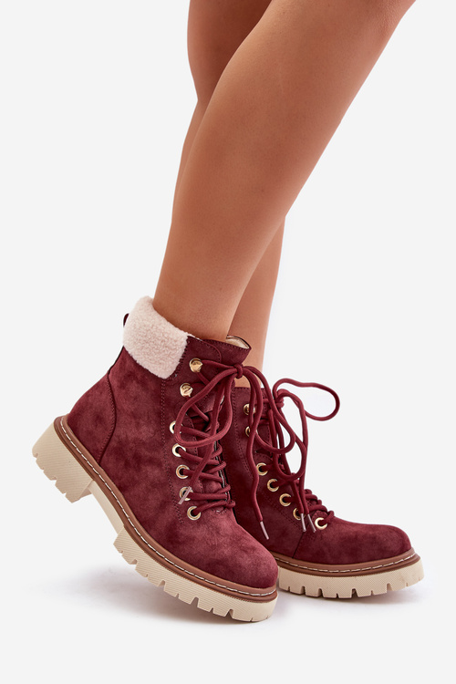 Жіночі утеплені ботильйони на блискавці бордового кольору Ferelia