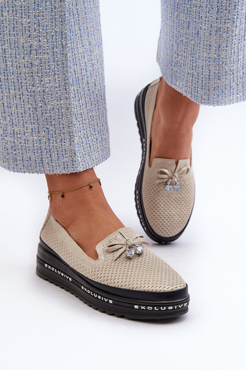 Блискучі жіночі шкіряні лофери на платформі S.Barski LR400 Golden