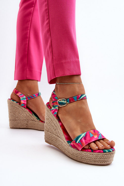 Босоніжки на танкетці з малюнком кольору фуксія Anihazra