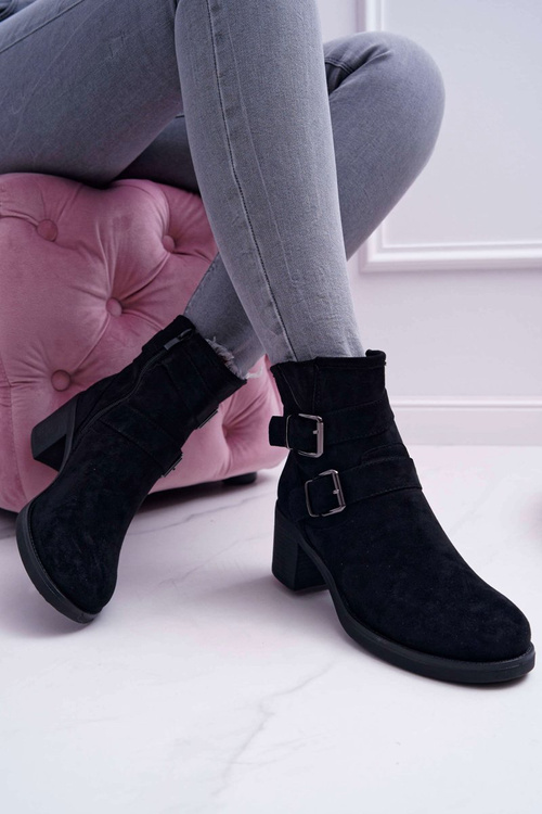 Жіночі чоботи на підборах замшеві чорні Fagret