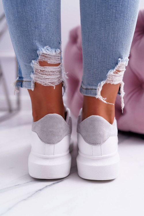 Спортивні жіночі туфлі на товстій підошві Біла сіра спідниця