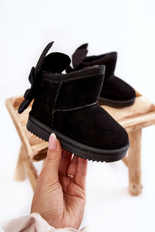 Теплі зимові черевики з бантами для дівчинки чорні Meriva