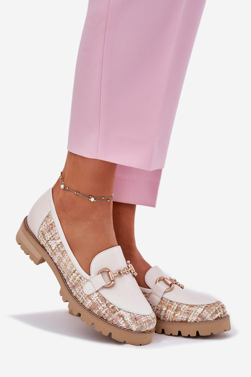 Жіночі Шкіряні Мокасини З Золотим Детаєм Світло-бежеві Лаура Мессі 2938