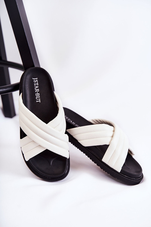 Класичні жіночі шкіряні тапочки білі дарон