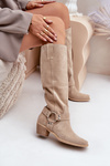 Замшеві Чоботи З Низьким Каблуком З Чоботом Під Коліно Світло Бежеві Зазу 3444/O