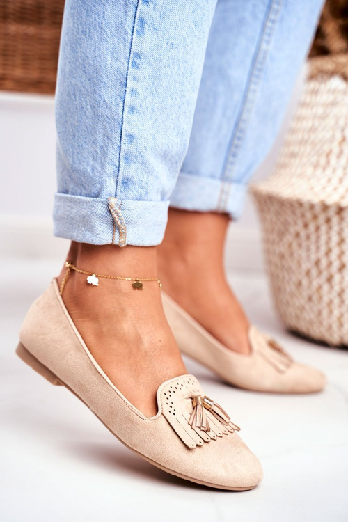 Жіночі лофери бежевого кольору Lords Fringe Blue Therese