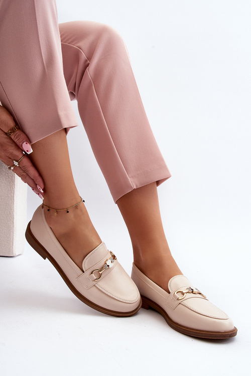 Жіночі лофери з екошкіри на плоскій підошві бежеві Vimedia