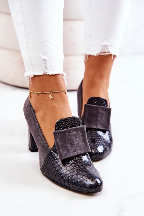 Замшеві туфлі зі зміїною шкірою. Сірі Kathleen