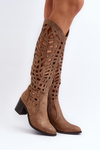 Коричневі мереживні чоботи на підборах Pinkema
