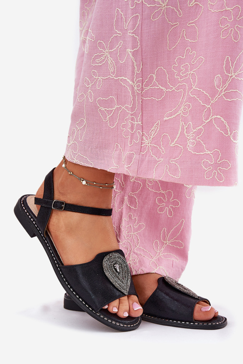 Жіночі Сандалі На Плоскому Каблуці З Декором S.Barski KV51-098 Чорні