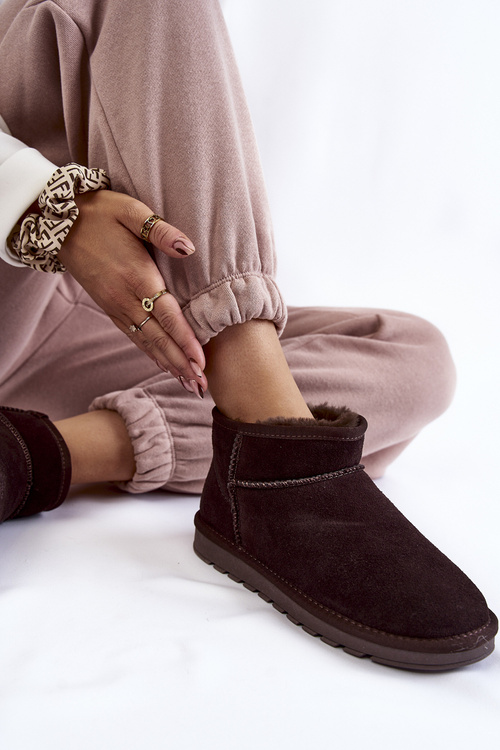 Жіночі замшеві низькі зимові черевики коричневого кольору Shelie