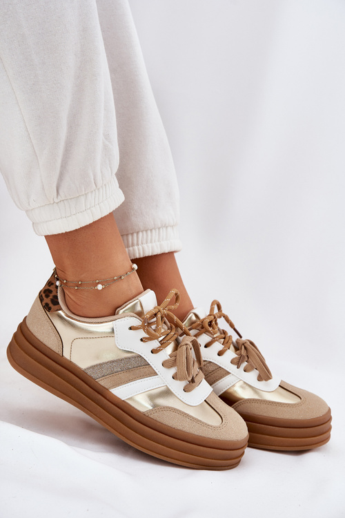 Жіночі Кросівки На Платформі З Подвійним Шнурівкою Леопард Золоті Шпильки