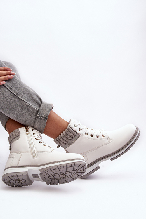 Жіночі шкіряні зимові черевики з підкладкою білого кольору Katalis